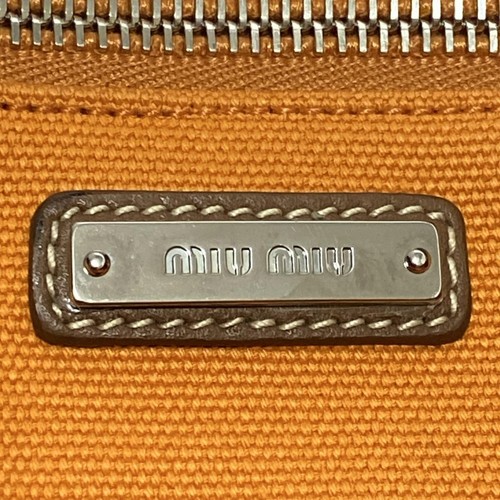 Auténtico bolso de mano miumiu - 5BG126 marrón oscuro naranja azul claro de lona de cuero - Imagen 8 de 8