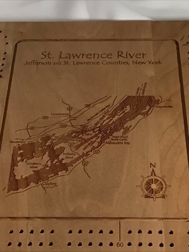 WOOD CRIBBAGE BOARD LASER ETCHED W/ST LAWRENCE RIVER - Picture 5 of 12