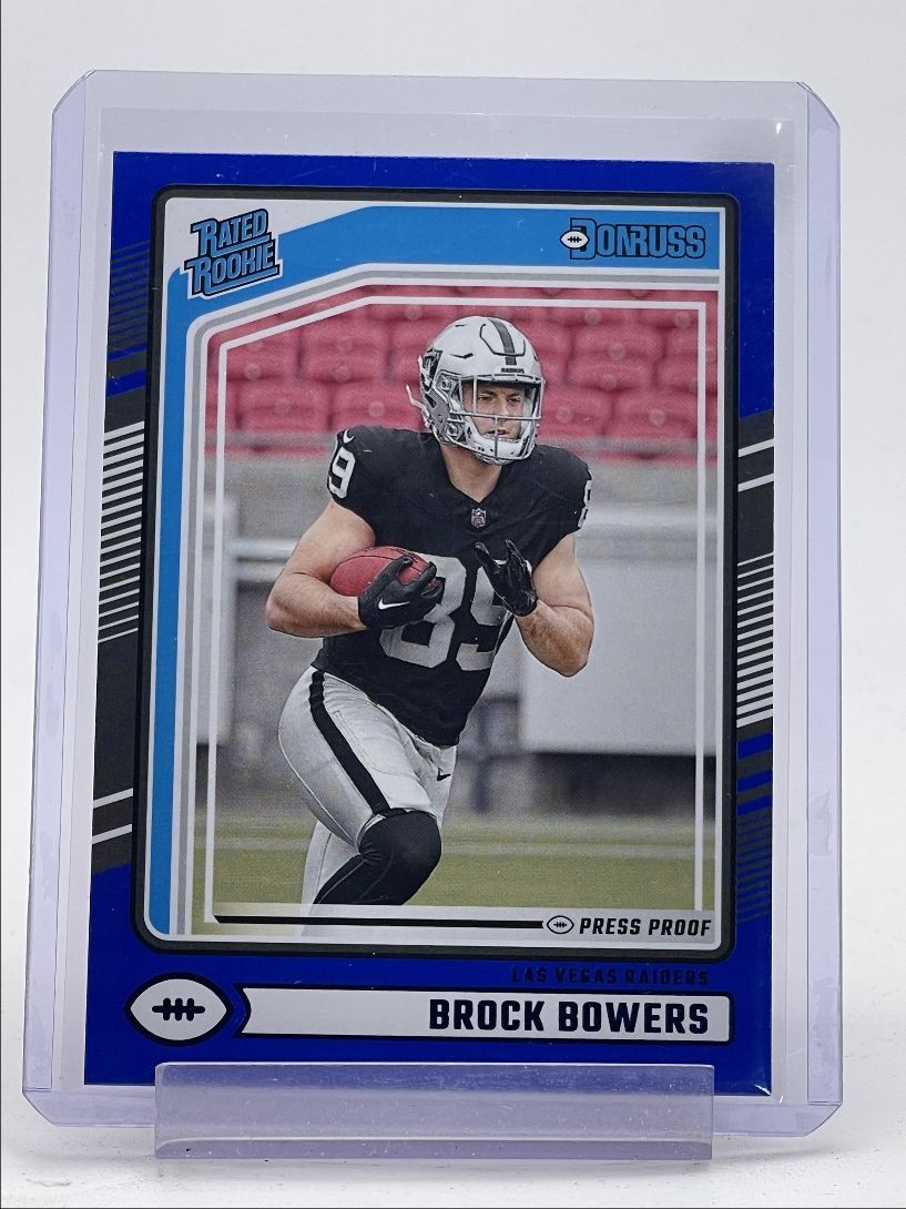 BROCK BOWERS 2024 DONRUSS RATED ROOKIE BLUE PRESS PROOF #394 A RC Q4846