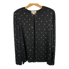 Mark & John Gopal Vintage Womens size L 100% Silk Beaded Open Cardigan Jacket