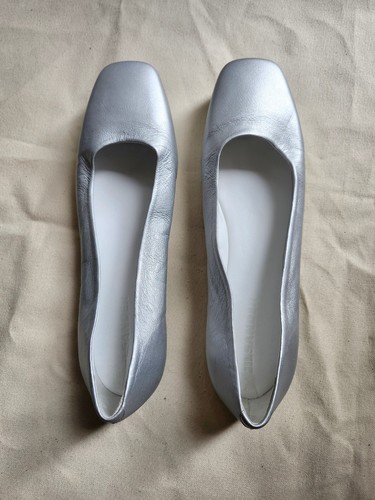 NWOT Jil Sander Ballet Flats Square Toe Silver Size 40 Glove Leather Soft Shoes