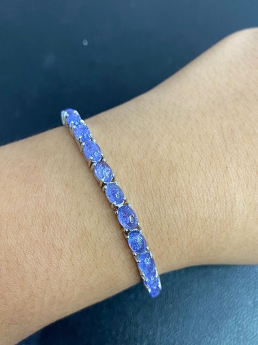 NATURAL TANZANITE CAB 6X4 STERLING SILVER 925 BRACELET - 第 2/7 張圖片
