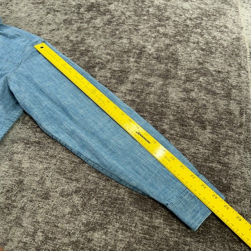 LL Bean Shirt Mens Large Blue Chambray Traditional Long Sleeve Button Up Stretch - Foto 8 di 11