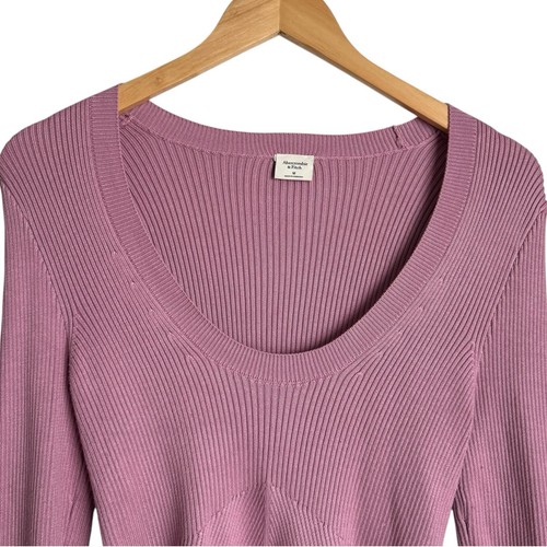 Abercrombie & Fitch Scoop Neck Ribbed Cropped Sweater Womens Medium Mauve Pink - Picture 2 of 6