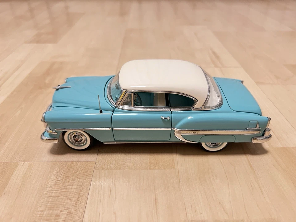 Chevrolet Bel Air 1954 Franklin como nuevo techo rígido azul/blanco fundido a presión 1:24 LEER Foto 2 de 4