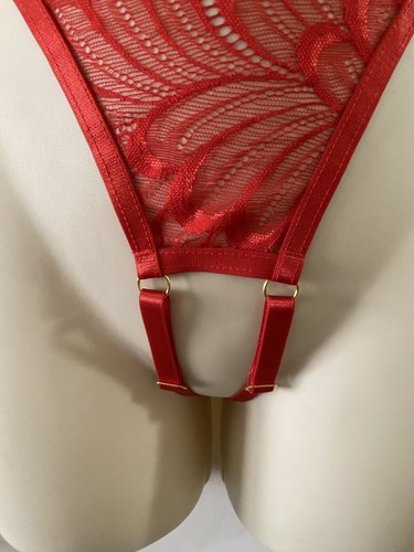 PEEKABOO HÖSCHEN ROT SPITZE Gold HERZ TRÄGER OUVERT Größe L - Bild 2 von 6