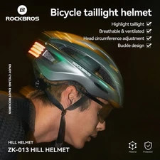 ROCKBROS Bike Helmet w/USB Rechargeable Rear Light Lightweight Adjustable55-60cm