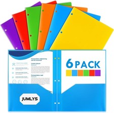 6 Pack 2 Pocket Folders with 3 Holes Punch, Plastic Folder for 3 Ring Binder,