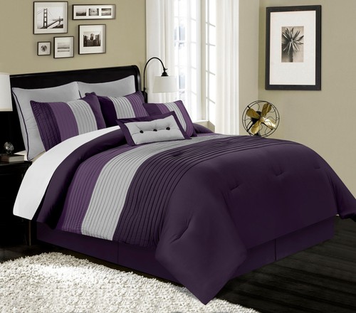 Chezmoi Collection 8-Piece Comforter Set Luxury Pleated Stripe Bedding Set - Picture 31 of 34