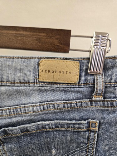 Aeropostale Shorts Womens 0 Blue Distressed Denim Frayed Jean Cutoff Raw Hem - Foto 5 di 12