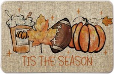 Fall Welcome Door Mat Tis The Season Outdoor Rug Football Pumpkin Doormat