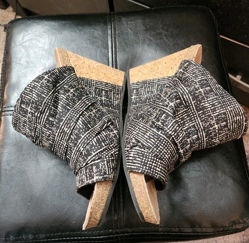 Coconuts Matisse Cork Platform Wedge Sandals Shoes Black & White Women's Sz 8 - Picture 3 of 9