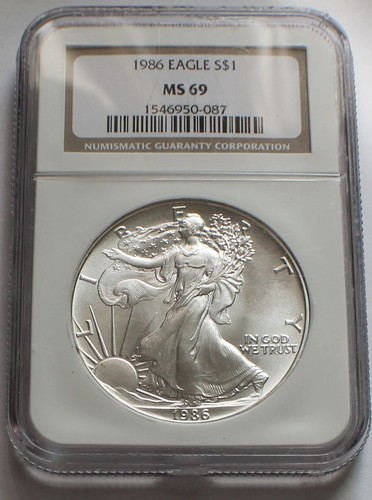 1986 Silver Eagle 1 Dollar - NGC MS 69, 1. Jahresausgabe