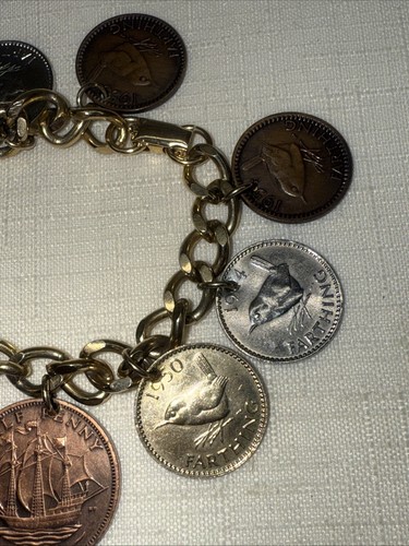 Vintage Coin Charm Bracelet With Antique British Coins & Gold-Tone Chain - Picture 2 of 4
