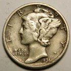 1936 S Mercury Dime 90% Silver VF-EF  "Actual Coin Pictured - Not Cleaned"