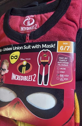 Disney Pixar Incredibles 2 Unisex Kids Body Suit Pajamas with Mask size 6/7 NWT - Bild 2 von 3