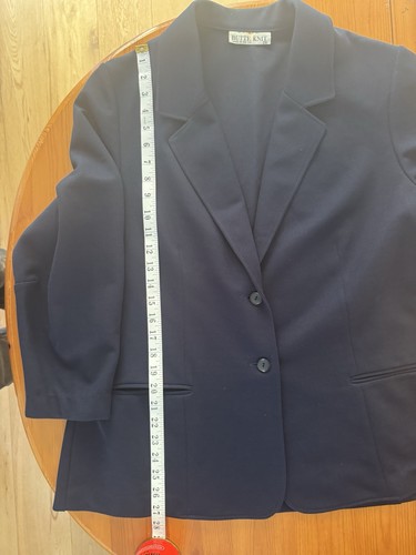 Vintage Butte Knit UK 20 Navy Blazer Collared Pockets Buttoned Proper Vintage - Picture 13 of 15