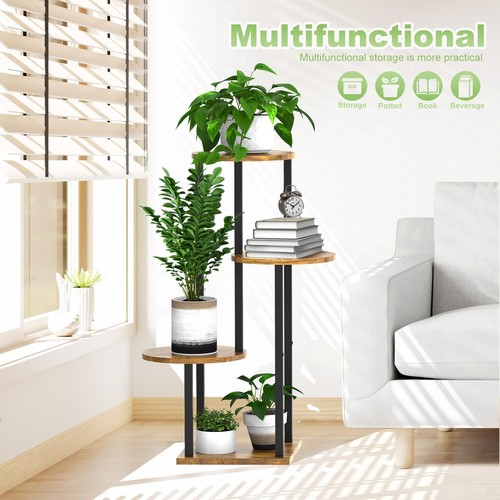 4 Tier Wood Tall Plant Stand Metal Rack Indoor, Multiple Flower Pot Holder Sh... - Picture 6 of 7