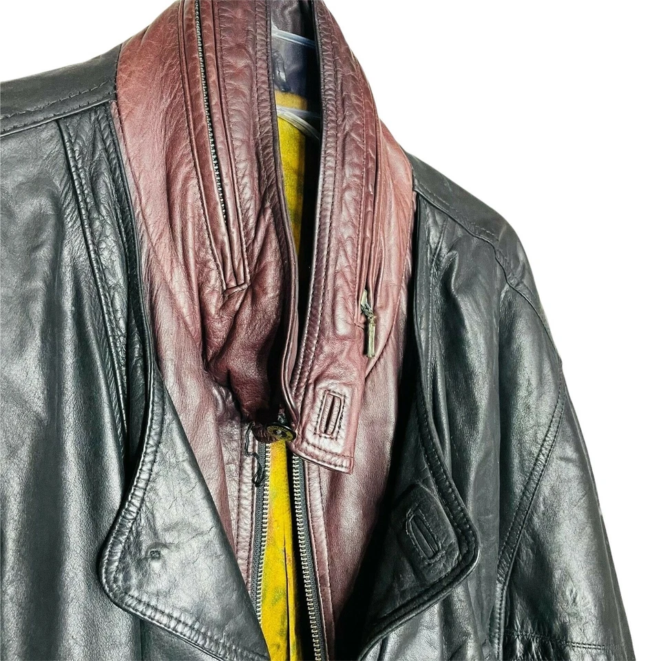 Abrigo de cuero negro pesado vintage hecho en Alemania forrado bien hecho talla XL u Foto 2 de 4