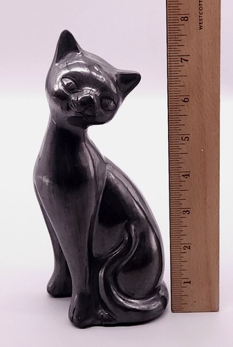 Signed Handmade Mexico Ceramic Black Cat MCM Figurine Folk Art 7.75" Tall - Imagen 14 de 15