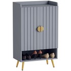 HOMCOM Shoe Cabinet with Beadboard Doors for 15 Pairs of Shoes, Light Grey