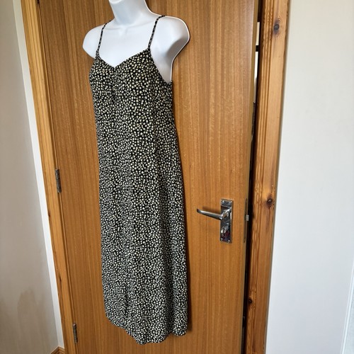 New Look Dress Women's Size UK 8 Black Floral Daisy Print Slip Midi Strappy - Picture 2 of 15