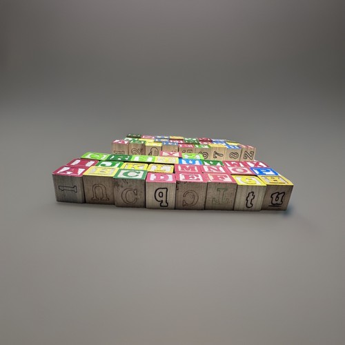 Two Sets Of A To Z Wooden Blocks Sizes 1 1/8 To 1 1/4 Inches Across - Picture 8 of 9