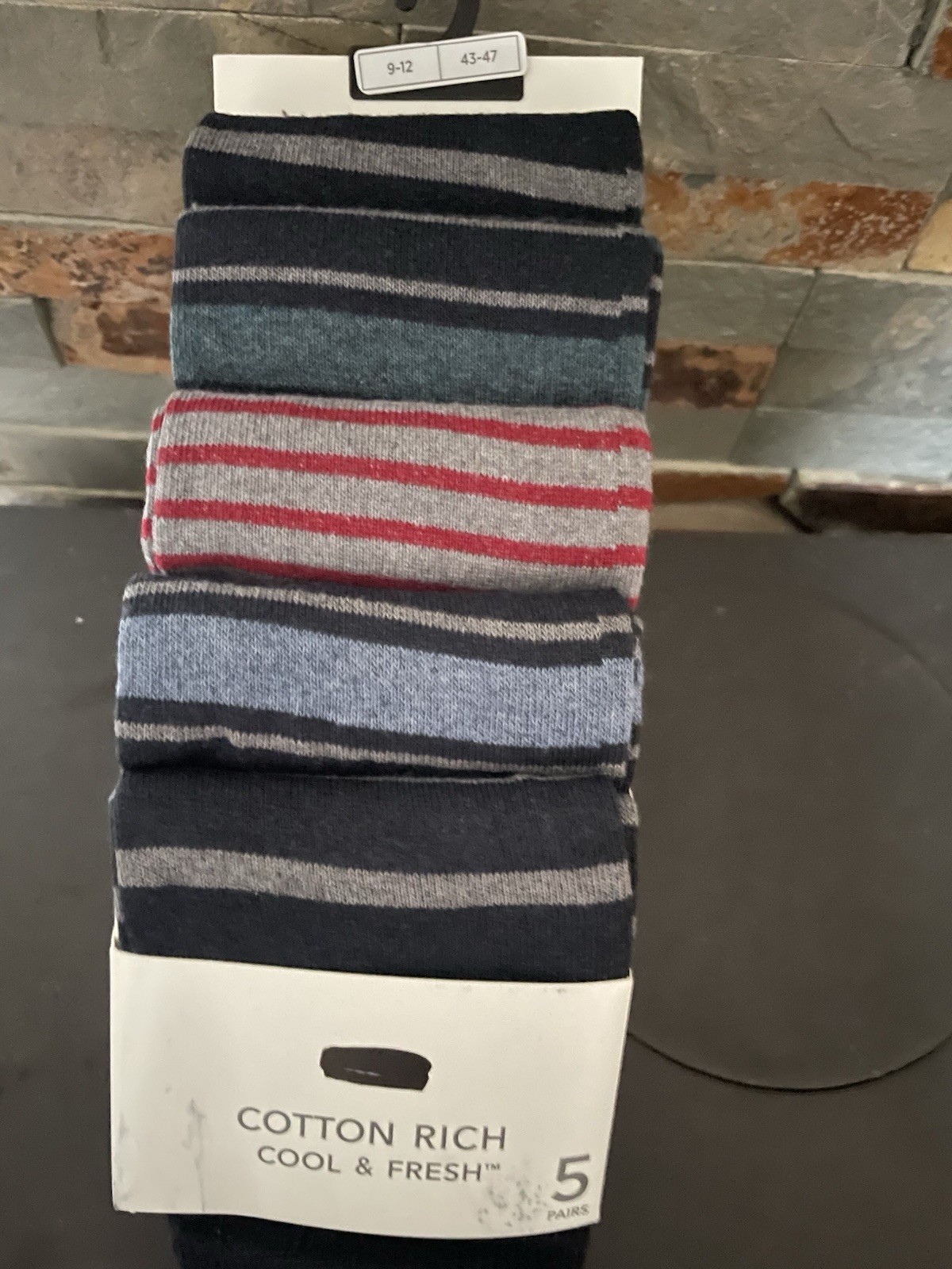 5 PAIRS ex M & S COTTON RICH SOCKS STRIPE MIX GREY BLUE GREEN RED BLACK