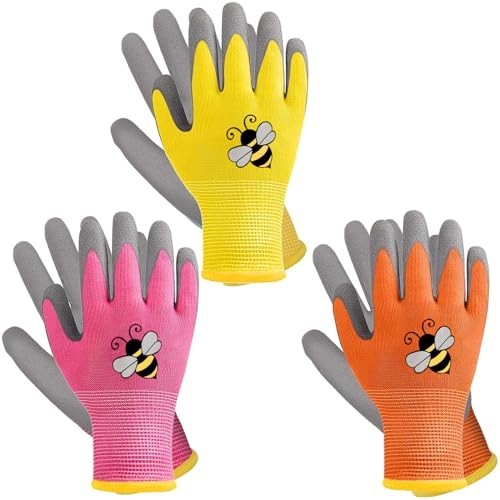 3 Pairs Kids Gardening Gloves Yard Work Gloves Children Rubber Coated Gloves - Picture 1 of 7