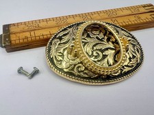 Vintage Gold Black 30x40mm Stone Cabochon Setting Belt Buckle Blank Finding I