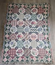 Vintage Goodwin Weavers 67x50 cotone arazzo lancio coperta floreale patchwork USA