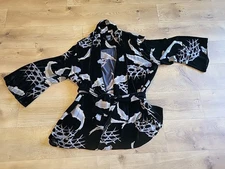 Citron Santa Monica Kimono Jacket Burnout Velvet Koi Fish Black Silk Blend 2X