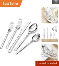 18/10 Hammered Silverware Set - 20-Piece Flatware for All Occasions
