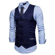 Mens Formal Business Jacket Dress Vests Suit Vest Double Breasted Waistcoat