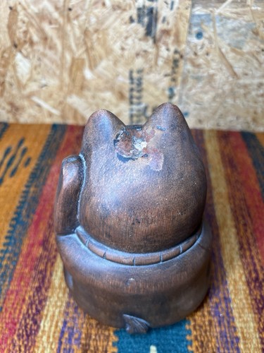 Statua in legno gatto giapponese Lucky Beckoning Maneki Neko intagliato a mano - Foto 6 di 10