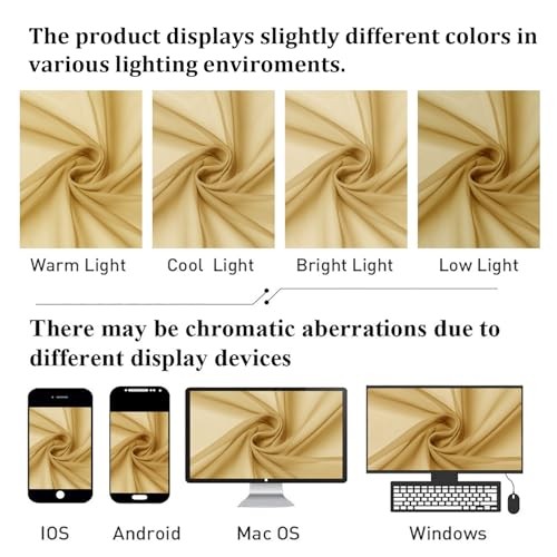 Gold Sheer Curtains 63 Inch Length 2 Panels, Airy Light Filtering Voile - Bild 5 von 6