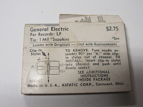 Astatic Sapphire LP Stylus For GE VR Cartridges N351-1s Specs in Photo - Picture 3 of 3