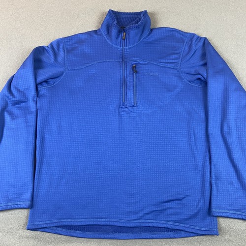 Patagonia Sweater Mens Large Blue R1 Pullover 1/4 Zip Waffle Grid Fleece
