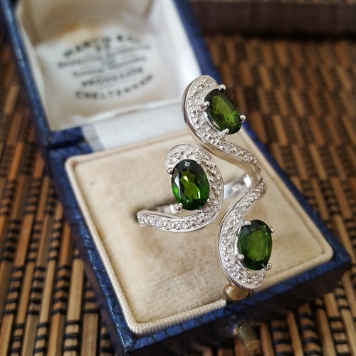 925 Sterling Silver Ring, Genuine Green Diopside Ring, Size L.5 US 6,Adjustable - Picture 6 of 8