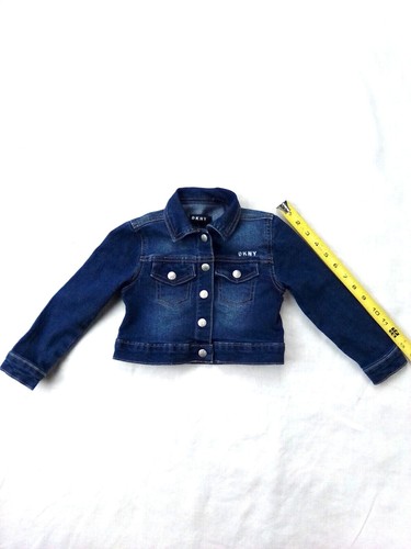 DKNY Girls Distressed Denim Logo Snap Close Button Long Sleeve Jacket Size 4 - Picture 4 of 5