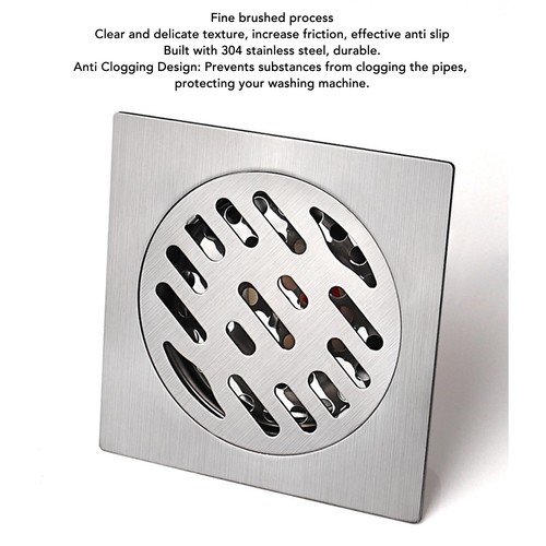 Square Shower Drain Kit 4.3in Stainless Steel Anti Clogging Odor Free Floor Drai - Bild 14 von 22