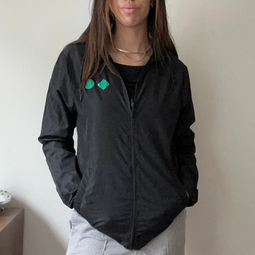 Black Windbreaker Jacket Full Zip Lightweight Hooded Raincoat