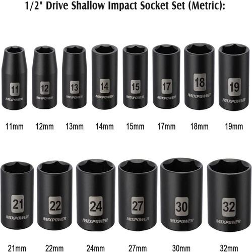 14 Pieces 1/2-Inch Drive Shallow Impact Socket Set, 11-32Mm, CR-V, Metric, 6 Po - Picture 10 of 12