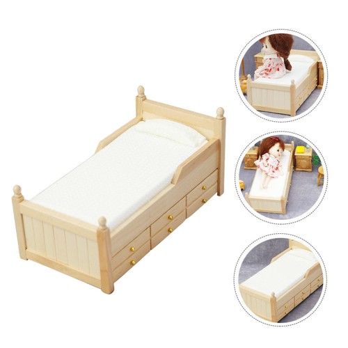 Diy Miniature Bed Kids Toy Doll House Ornament Wooden Doll Bed