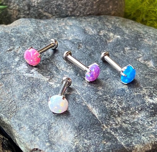 1pc Titanium Push In Prong Set Opal 16g Labret Stud Lip Ring Helix Ear Cartilage - Picture 1 of 14