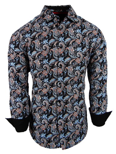 Mens Shirt Colorful Paisley Floral Fashion Print Modern Slim Fit Button Up Dress - Picture 4 of 27