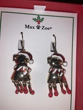 Max & Zoe© Dangle Santa Doggie Earrings With Santa Hat NIB
