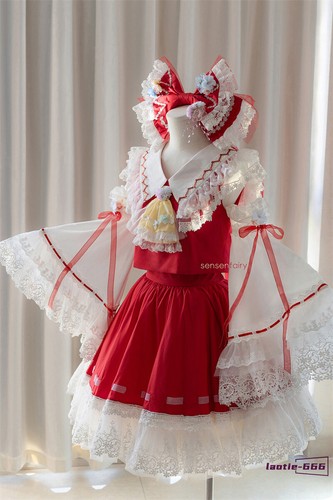 TouHou Project Flower Hakurei Reimu Cosplay Maid Dress Women Costume Girl Outfit - Picture 16 of 21