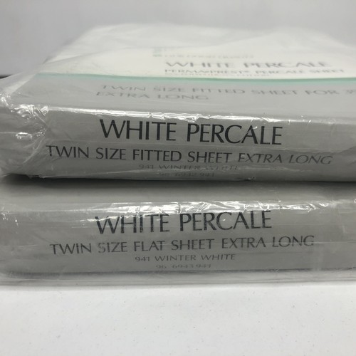 Vintage Sears White Percale Perma Prest Twin Size Fitted and Flat Sheets - Picture 3 of 6