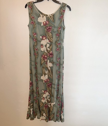 Vintage Young Hawaii Long Muumuu Hawaiian Orchid Tropical Print Dress Small NWOT - Picture 2 of 10